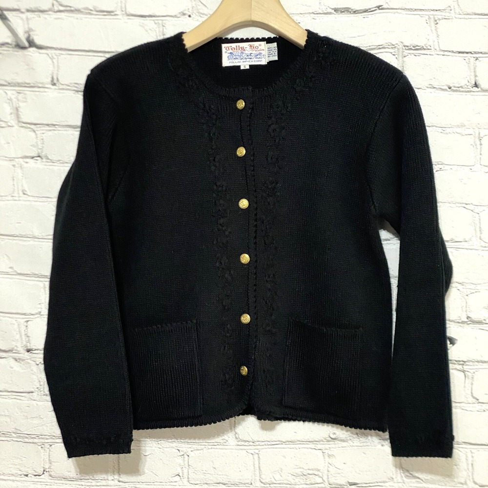 Vintage Tally Ho Women's Cardigan Sweater Size S Metal Buttons Floral Crochet